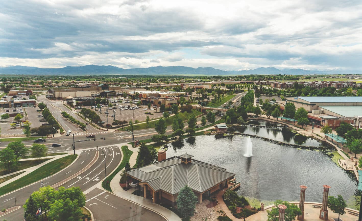 Photo of a city from above.